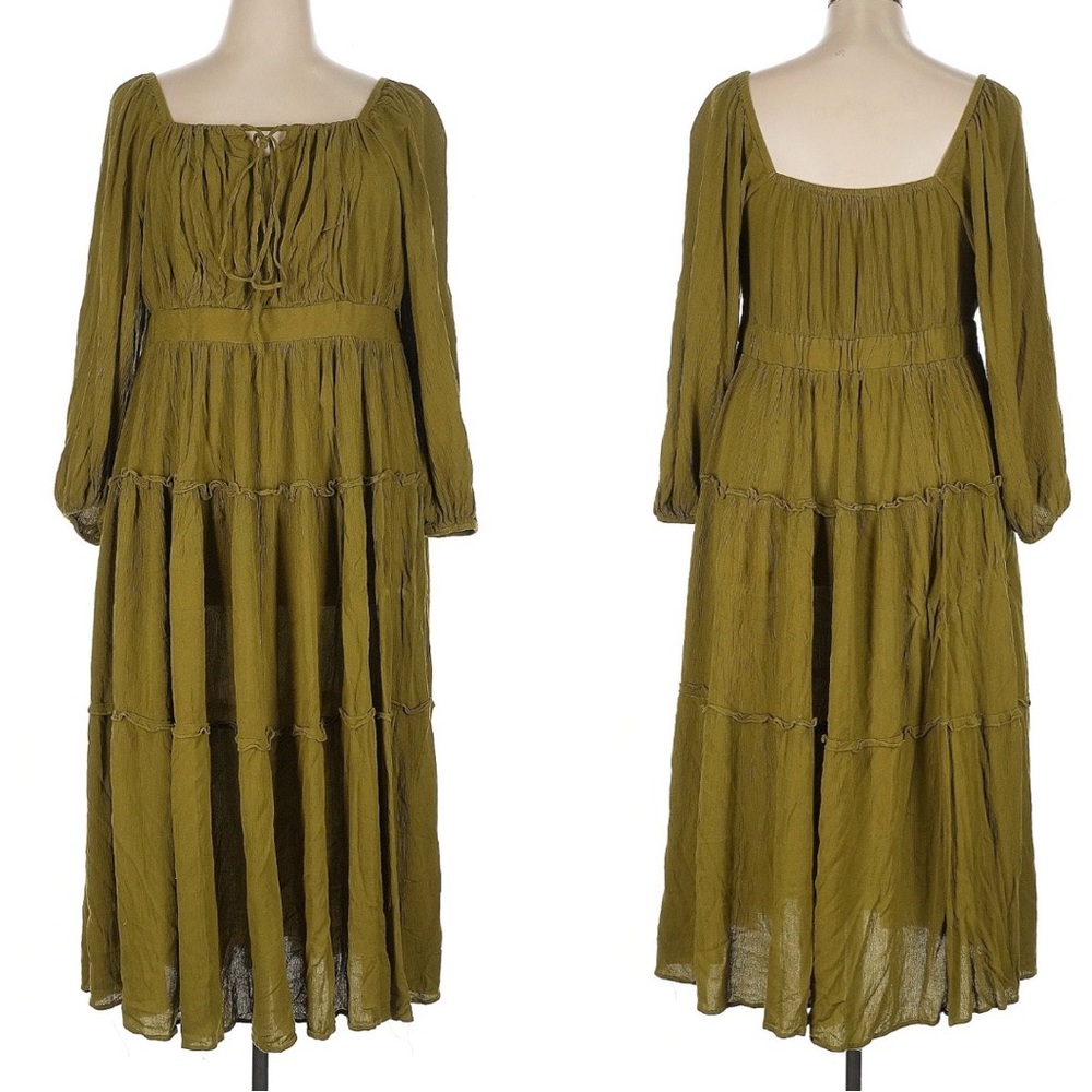 Eloquii Tiered Ruffle Maxi Dress Olive Green Size 14W - Picture 2 of 10